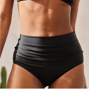 Aerie Adjustable Black Foldover Swim Bottoms Full Coverage Adjustable Like New
